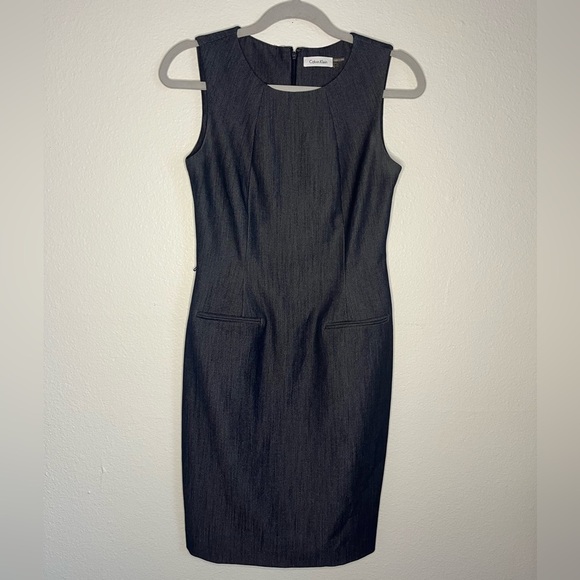 Calvin Klein Dresses & Skirts - Calvin Klein Dark Blue-Gray Sleeveless Sheath Dress – Size 4 💼👗